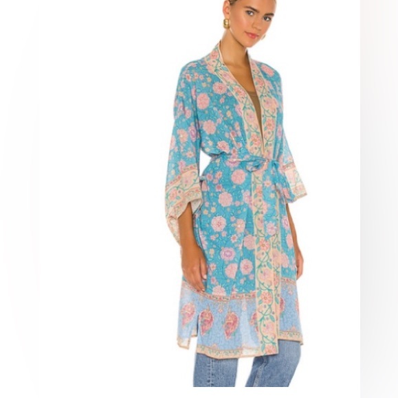 Spell Love Story Midi Cotton Robe Sky Blue medium large NWT - Picture 6 of 14